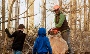 family tradition family cutting timber